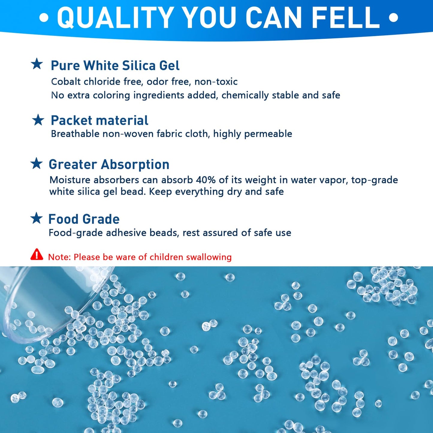 Yeather 50 Gram 20 Packets Silica Gel Packets - Food Safe Reusable Desiccant Moisture Absorbers Dehumidifiers for Spices, Jewelry, Shoeboxes, Electronics Storage