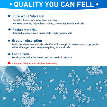 Yeather 50 Gram 20 Packets Silica Gel Packets - Food Safe Reusable Desiccant Moisture Absorbers Dehumidifiers for Spices, Jewelry, Shoeboxes, Electronics Storage