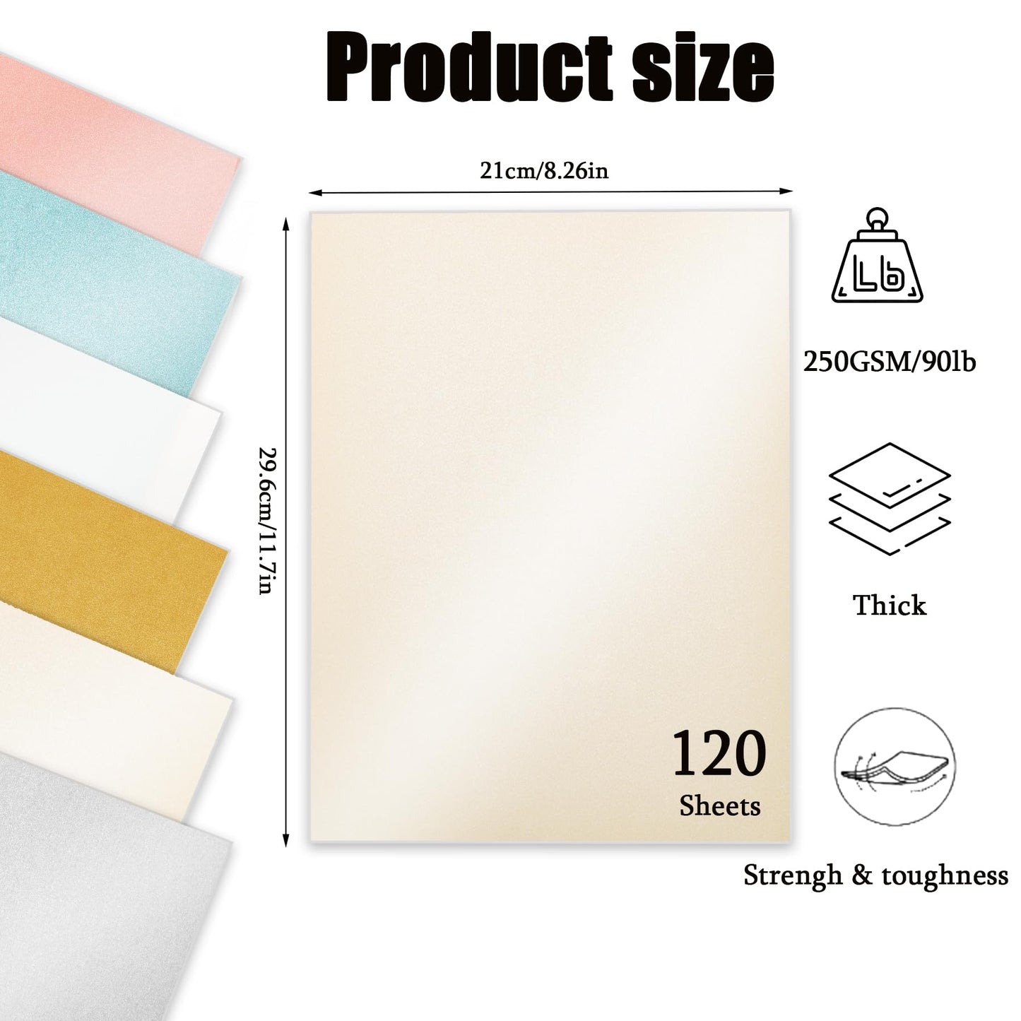 120 Sheets Shimmer Cardstock, Thick Cardstock 90lb/250gsm Pearlescent Card Stock Printer Paper, Metallic Paper for Invitations, Certificates, Crafts, DIY Cards, 6 Colors