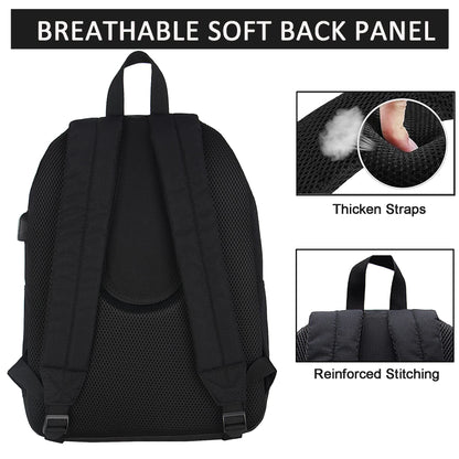 SUPACOOL Casual Laptop Backpack with USB Charging Port for Men and Women, School Bookbag for College, Lightweight Pack Back(Dark Black)