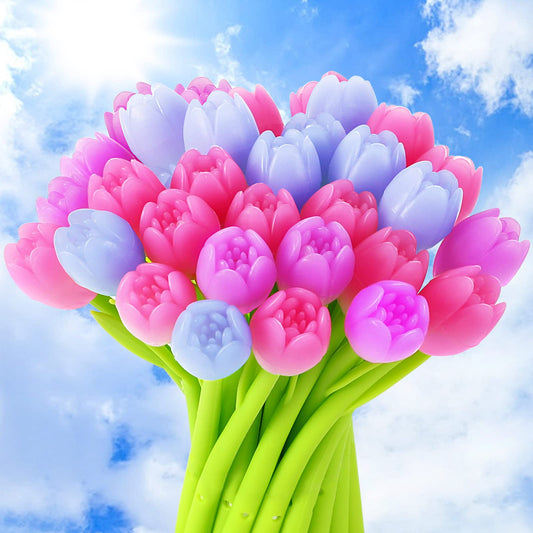 SANNIX Color Changing Tulip Flower Pens, 50 Pcs Novely Fun Tulip Gel Ink Pen Bulk for Birthday Party Favors Gift School Classroom Office Stationery Store Bags Filler