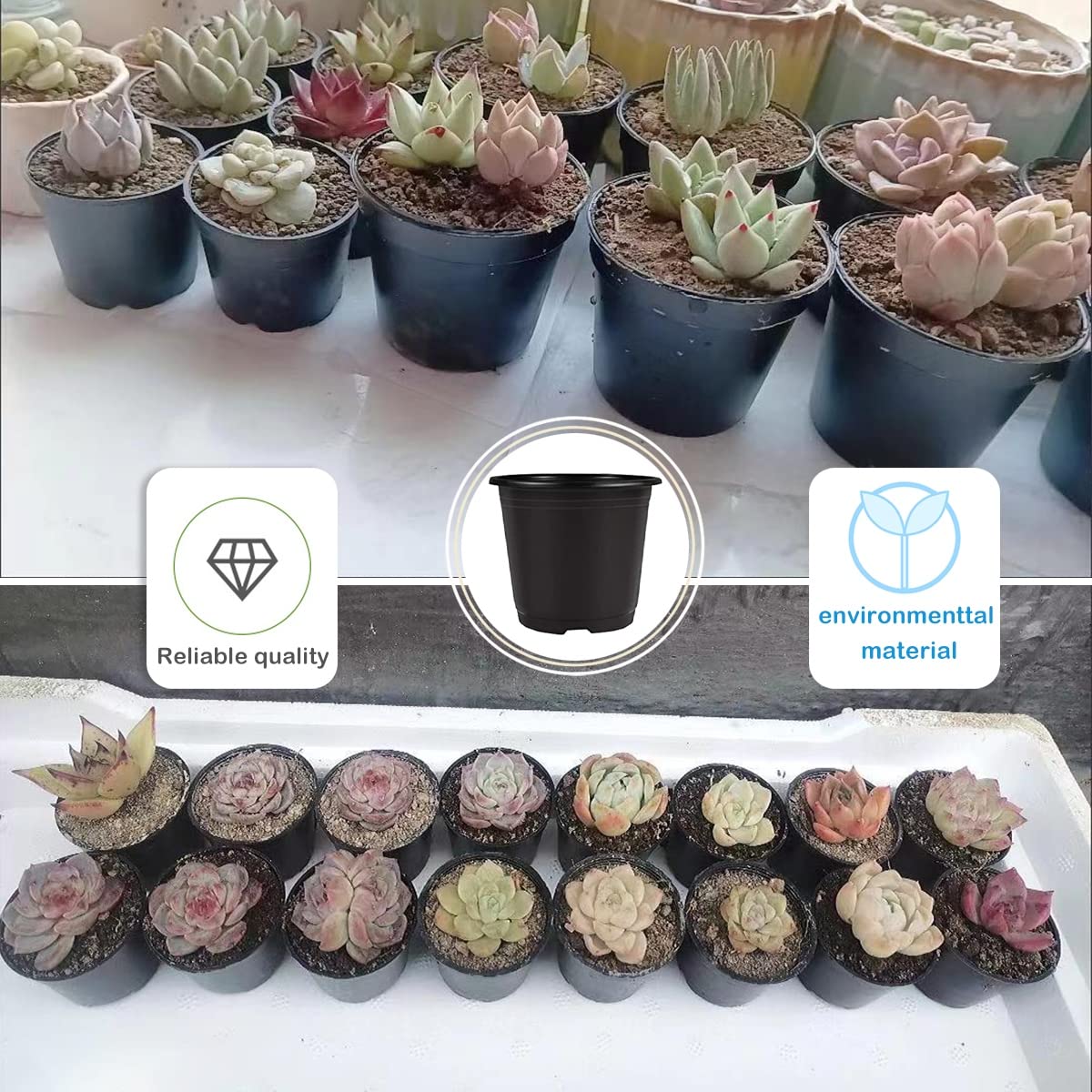 Plastic Plant Pot 50PCS 6inch Nursery Pots Flower Pots Seed Pot Starter Pot for Seedling Nursery Supplies Grow Pot Planter Flower Pot Container for Seedling Cultivation (Black)