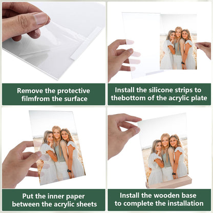 6 Pack 5 x 7 Acrylic Sign Holder with Wood Base, L/T Shape Clear Display Stand Menu Flyer Holder for Office, Wedding, Restaurants, Hotels