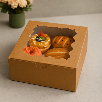 30 Pack Cake Boxes 6X6X3 Inch Small Pastry Box with Clear Window Kraft Cardboard Bakery Box with Stickers Perfect for Cake Treats Donuts,Chocolates,Candies Desserts