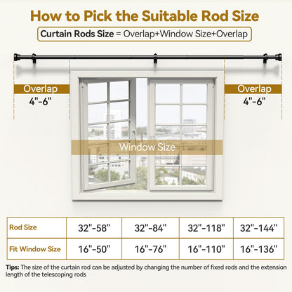 YaFex Curtain Rod 32-84 Inch, Heavy Duty 1 Inch Adjustable Curtain Pole, Black Long Curtains Rods for Window, Modern Design, Easy Installation