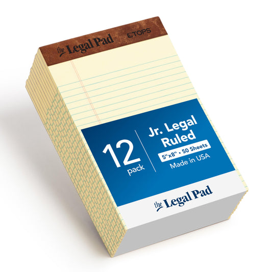 Tops Notebooks, The Legal Pad, Jr. Legal Ruled, 5 x 8 Inch, Canary, 50 Sheets per Pad, 12-Pack, Perforated Pages, for Office, Legal or On-The-Go Notes