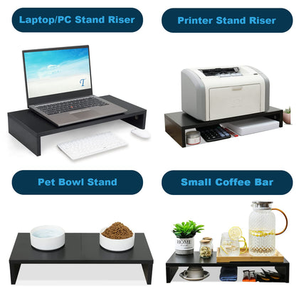20 inch Monitor Stand Riser, Wood Monitor Stand for Desk, TV/Screen/PC/Printer/Laptop Riser, Computer Stand with Keyboard Organizer, Black Desktop Stand, Monitor Riser TEAMIX
