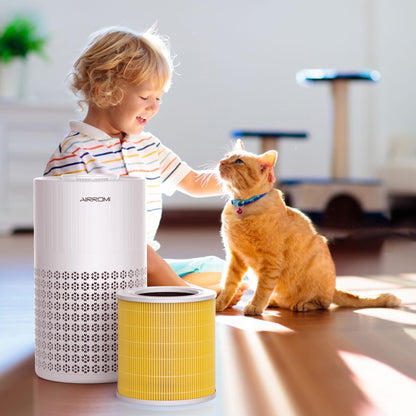 AIRROMI A2001 HEPA Air Purifier Replacement Filter: Original 3-in-1 Filter, Removes 99.97% of 0.3 Micron Particles, Yellow Activated Carbon Filter - Pets & Allergen Specific -1 Pack