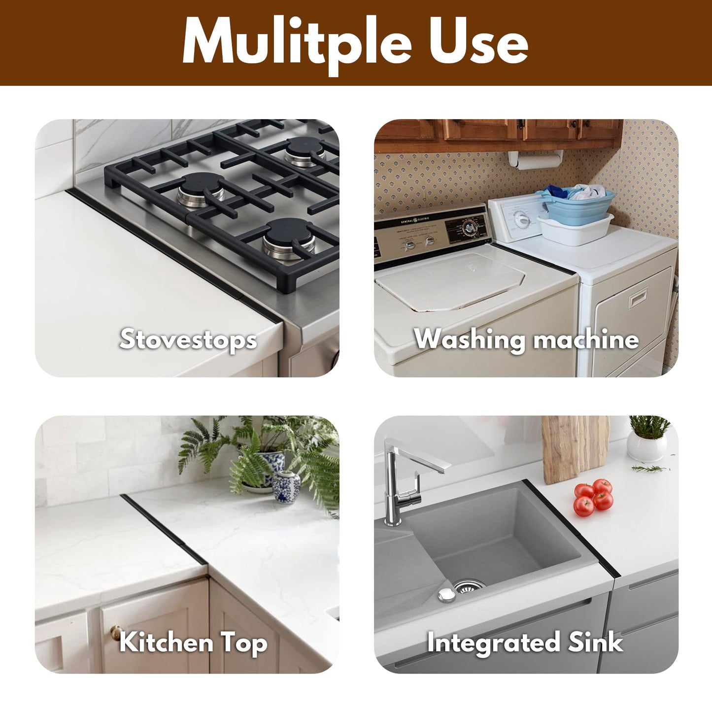 RECAPS Stainless Steel Extendable Stove Gap Covers Fliter 13.8"to 27.5"in, Stove Side Gap Covers for Kitchen, Heat Resistant Oven Crack Guard for Counter (2 Packs，Black）
