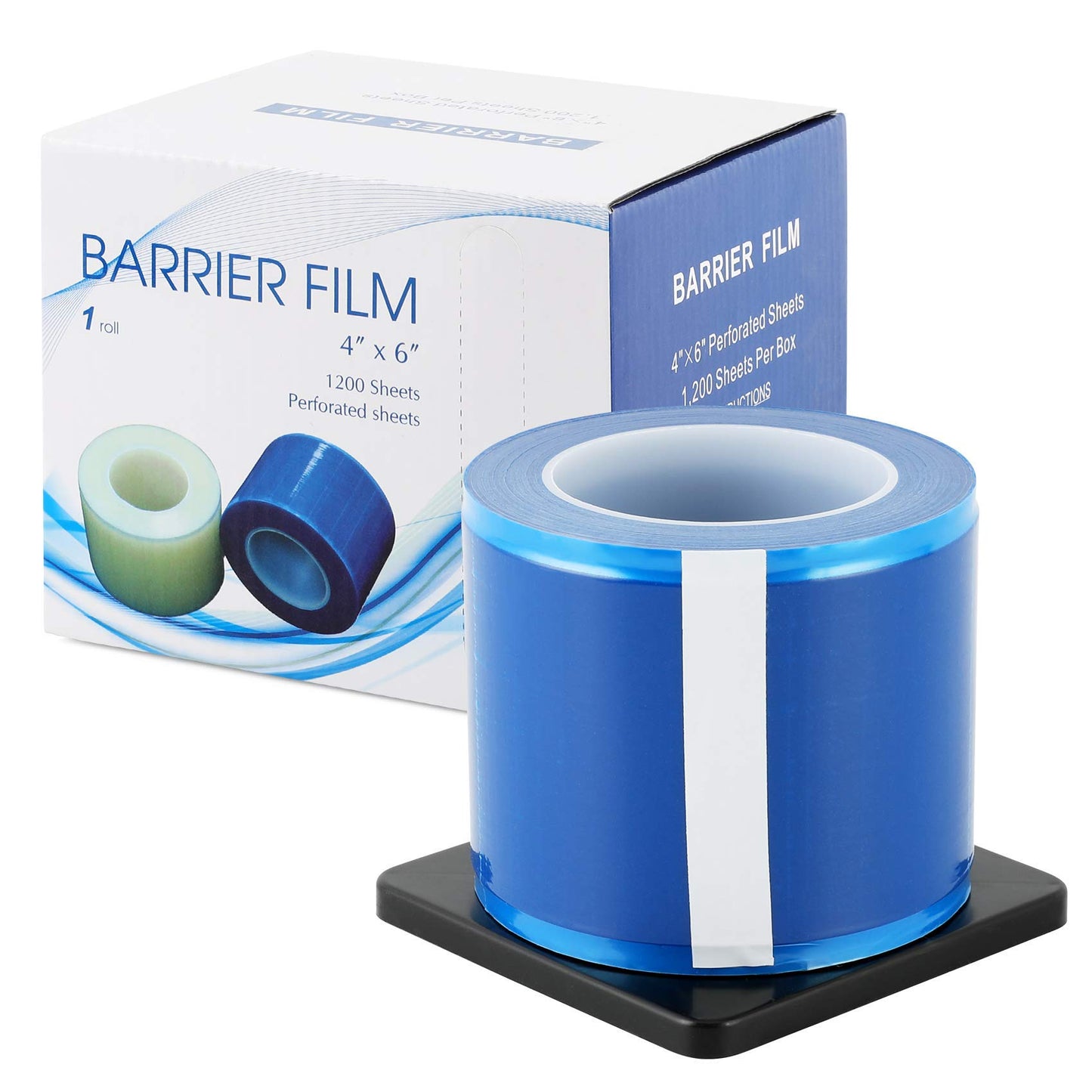 Annhua Dental Barrier Film Tattoo Plastic Wrap Blue with Dispenser Box, 4" x 6" Perforted Sheets Barrier Adhesive Tape Disposable - 1200 Sheets|1 Roll