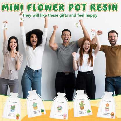 60 Sets Employee Appreciation Gifts Bulk for Coworkers Resin Flower Pot Inspirational Cards Commendable Cactus Flower Succulent Thank You Gift for Coworkers Employee Team Teacher Office Appreciation