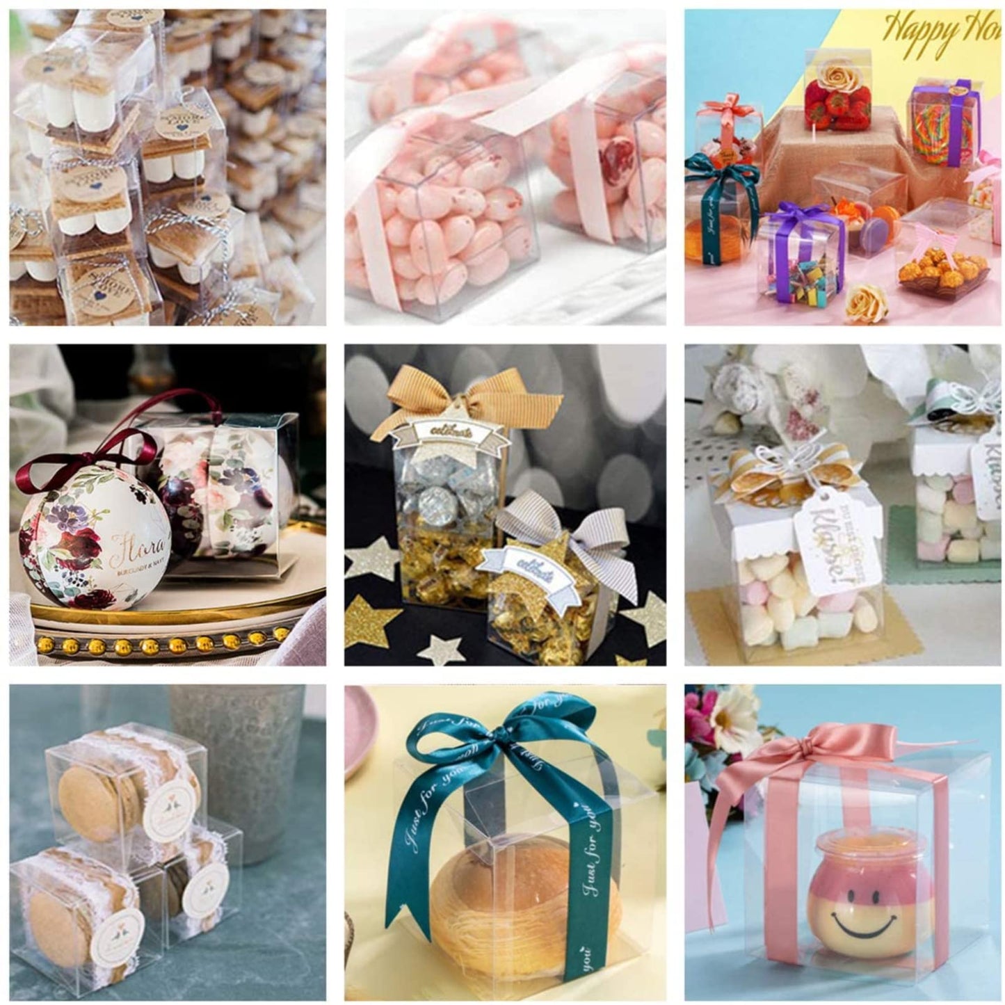 100Pcs Clear Favor Boxes, 2 x 2 x 2 Inch PET Transparent Cube Gift Boxes, Small Plastic Treat Box for Wedding Birthday Christmas New Year Party, Party Favours