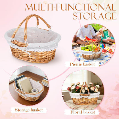 Ciieeo Wicker Easter Basket - Handmade Rattan Basket with Double Handles for Egg Hunt & Candy Gift - Woven Hampers for Picnic or Spring Decor