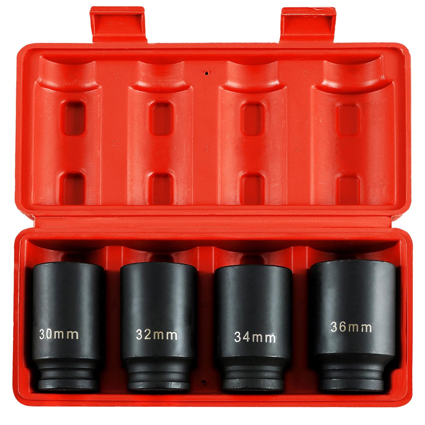Acymner 1/2" Drive Deep Spindle Axle Nut Impact Socket | 4 PCS Metric Axle Nut Socket Set, CR-MO, 12 Point Design, 30,32,34,36mm, 1/2 Inch Heavy Duty Deep Impact Socket Set