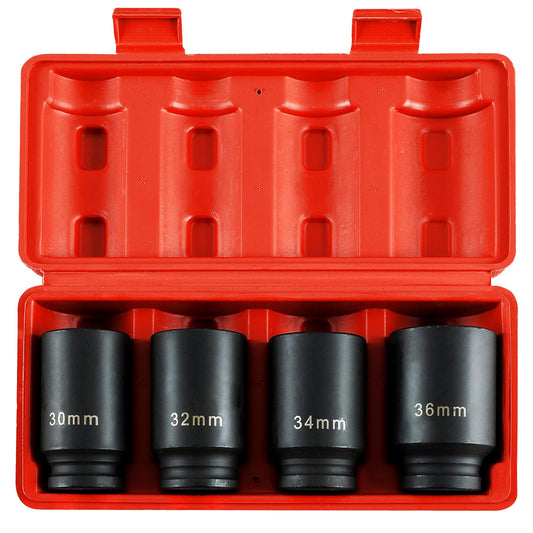 Acymner 1/2" Drive Deep Spindle Axle Nut Impact Socket | 4 PCS Metric Axle Nut Socket Set, CR-MO, 12 Point Design, 30,32,34,36mm, 1/2 Inch Heavy Duty Deep Impact Socket Set