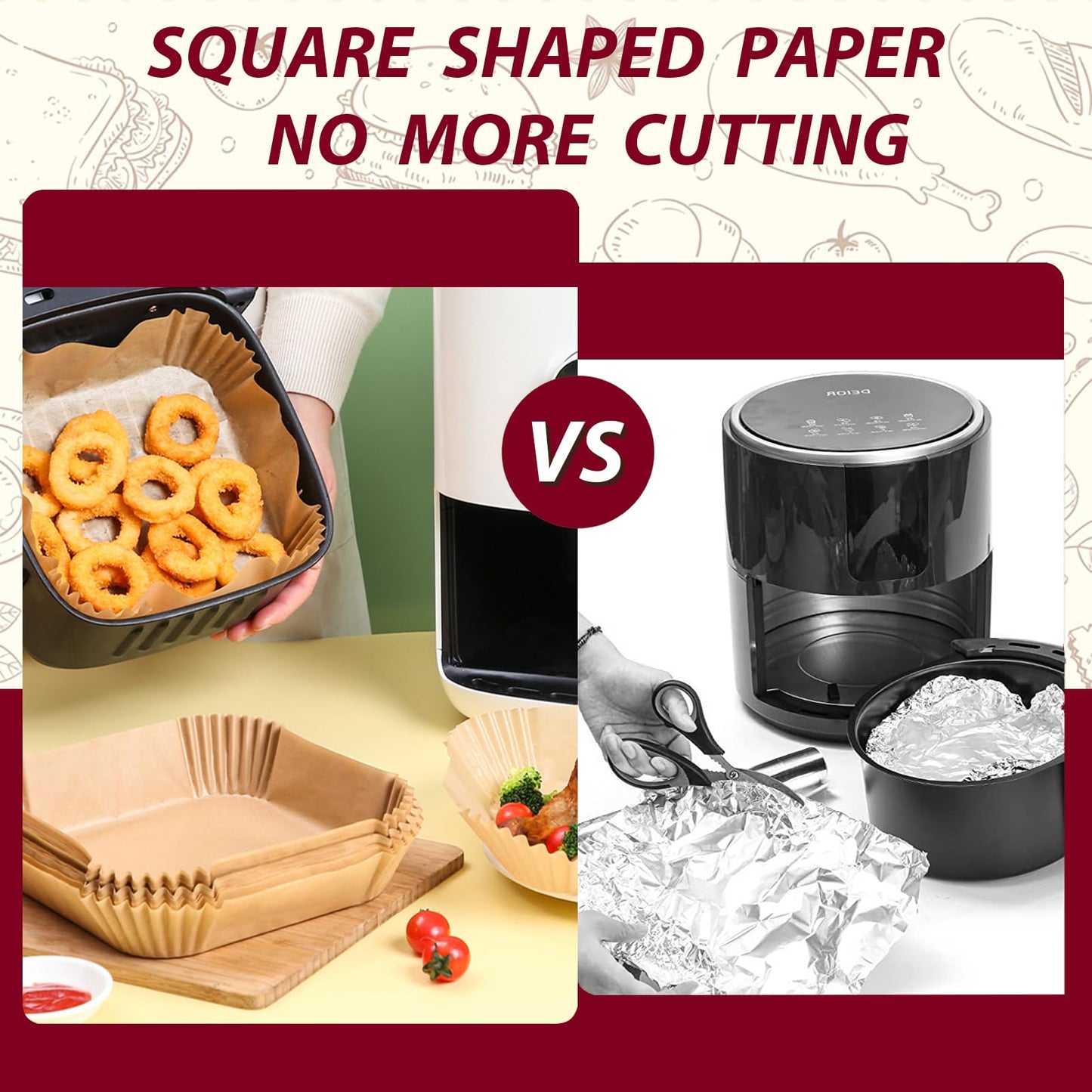 Air Fryer Liners for Cosori 6Qt and Chefman 8Qt Air Fryer, Airfryer Liners Disposable Square Parchment Paper for Air Fryer 5-8Qt Basket, Food Grade Air Fryer Parchment Paper Liners 250PCS