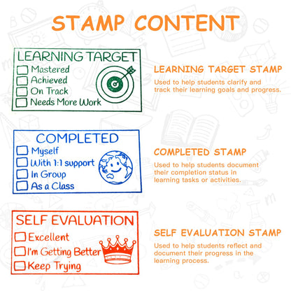 3 Teacher Stamps Self Inking, Pre-Inked Teacher Stamp for Grading, Educator Completed with Support Teacher Stamps Set, for Teacher Gifts Supplies School Essentials Office Stationery Must Haves Stamps