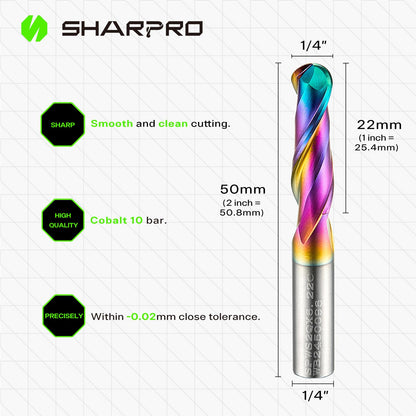 SHARPRO 1/4 Ball Nose CNC Router Bits 1/4 Inch Shank, Carbide Ballnose Up Cut Router Bit with Coated, End Mill for Wood, Aluminum, Engraving