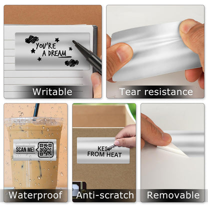 YIKIADA Silver Direct Thermal Labels Vinyl 3 X 2 Inch Self-Adhesive Rectangular Stickers Roll Waterproof Printable Decals for QR Code DIY Name Tag 200 PCS