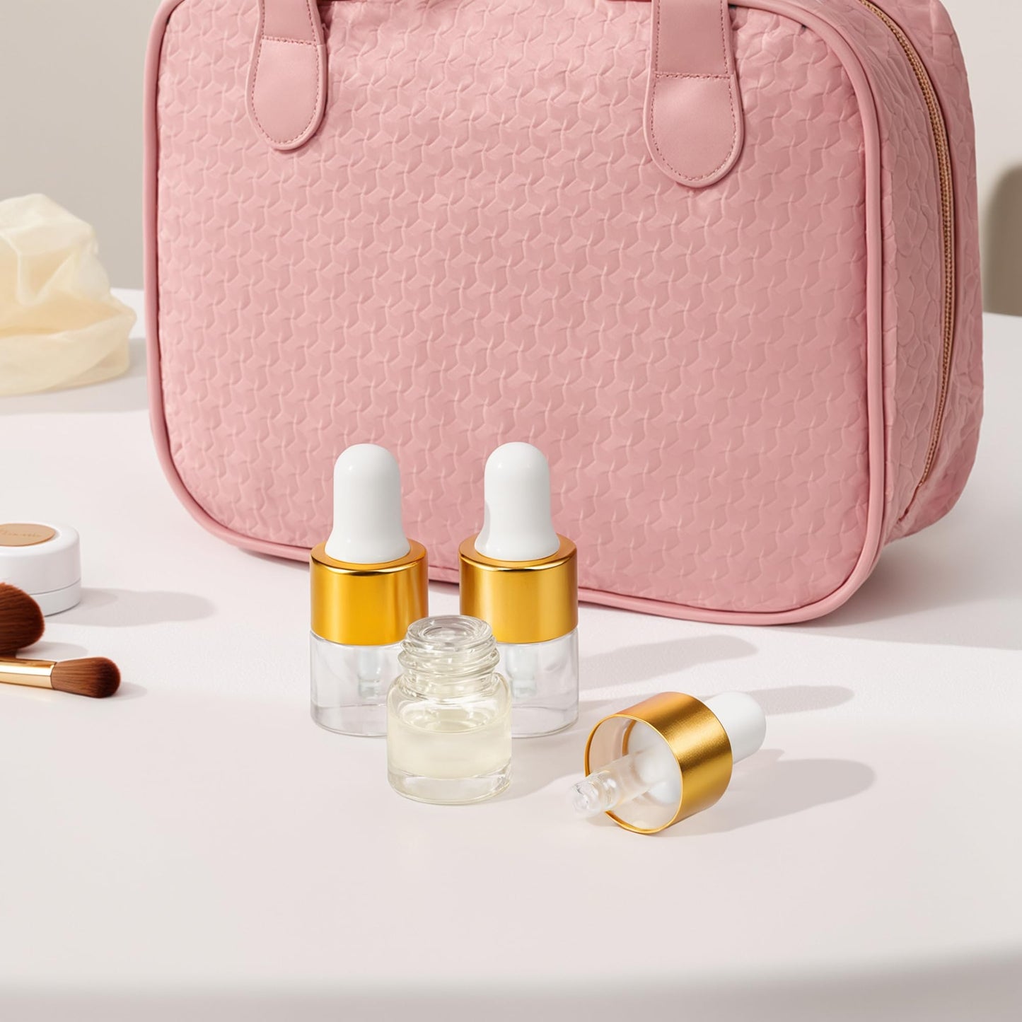 Mini Glass Dropper Bottle for Essential Oil,1ml Small Clear Sample Dropper Vails with Gold Cap,Perfume Cosmetic Liquid Containers for Traveling (1ml, 100pcs)