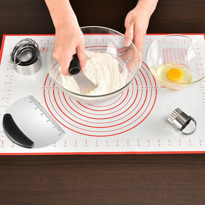 Silicone Baking Mats, Cookie Cutters, Pastry Cutter, Dough Scraper, Stainless Steel Dough Blender & Biscuit Cutter Set, Dough Cutter Baking Pastry Mat Dough Blender Tools (5 Pcs/Set)