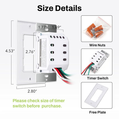 BN-LINK Countdown Digital Wall Timer Switch for Exhaust Fan with Push Button 5-10-20-30-45-60mins, Bathroom Fan Light Switch Timer Indoor, Neutral Required, Wall Plate Included, White