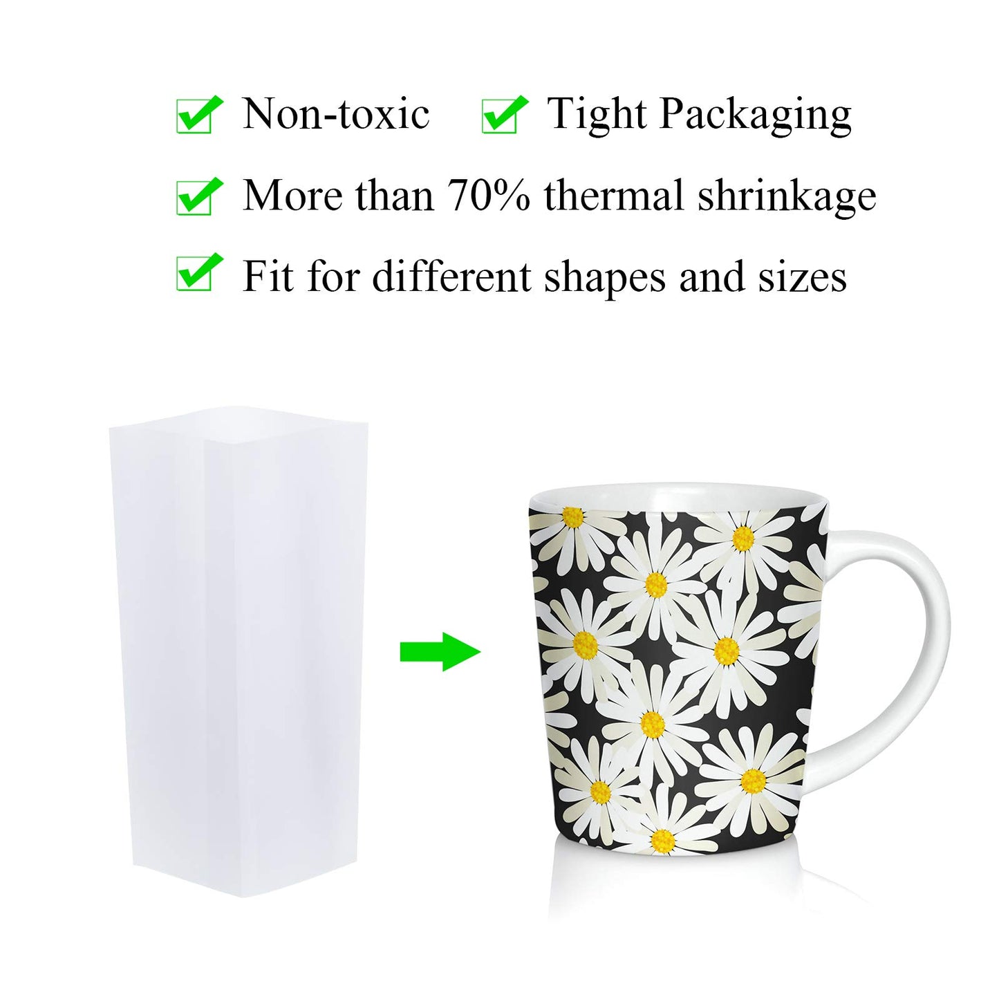 Sublimation Shrink Wrap Sleeves, Shrink Wrap Bags 60 PCS Sublimation Shrink Wrap Sleeve 6 Different Sizes White Bags for Tumblers, Mugs, Cups, Sublimation Shrink Film