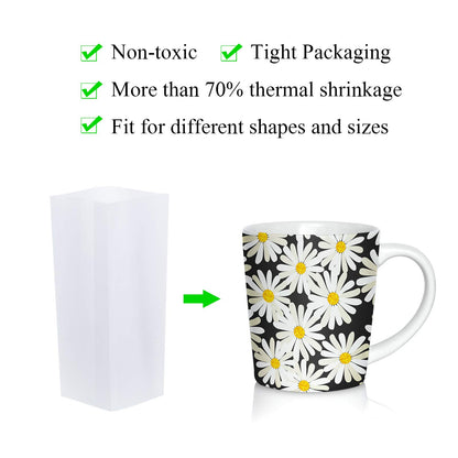 Sublimation Shrink Wrap Sleeves, Shrink Wrap Bags 60 PCS Sublimation Shrink Wrap Sleeve 6 Different Sizes White Bags for Tumblers, Mugs, Cups, Sublimation Shrink Film