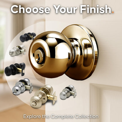 Copper Creek BK2040PB Ball Door Knob, Keyed Entry Function, 1 Pack, in Polished Brass