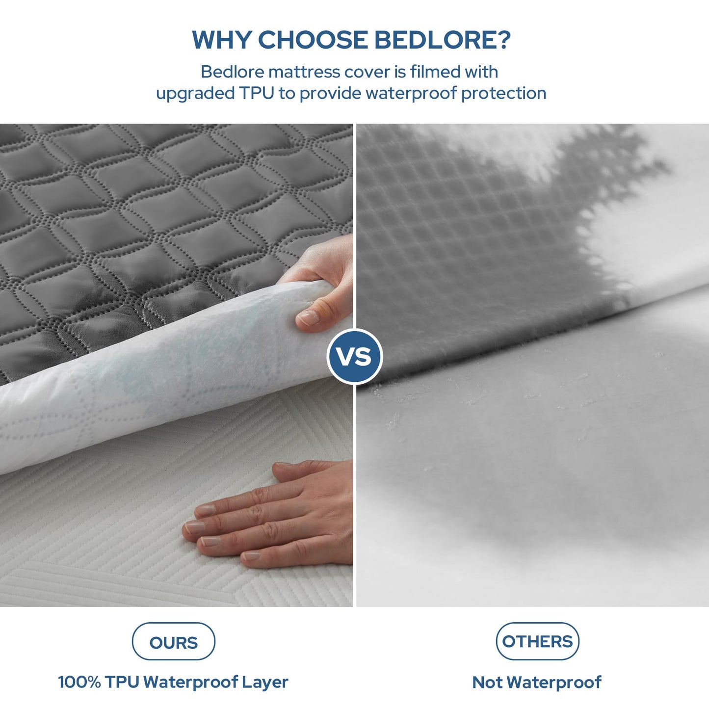 Waterproof Mattress Protector Noiseless Mattress Pad with Deep Pocket Fitted Up to 6"-18" Soft Breathable Dirt-Proof Single Bed Mattress Cover for Kids Teenager Bedroom Dorm Twin Size (Gray)