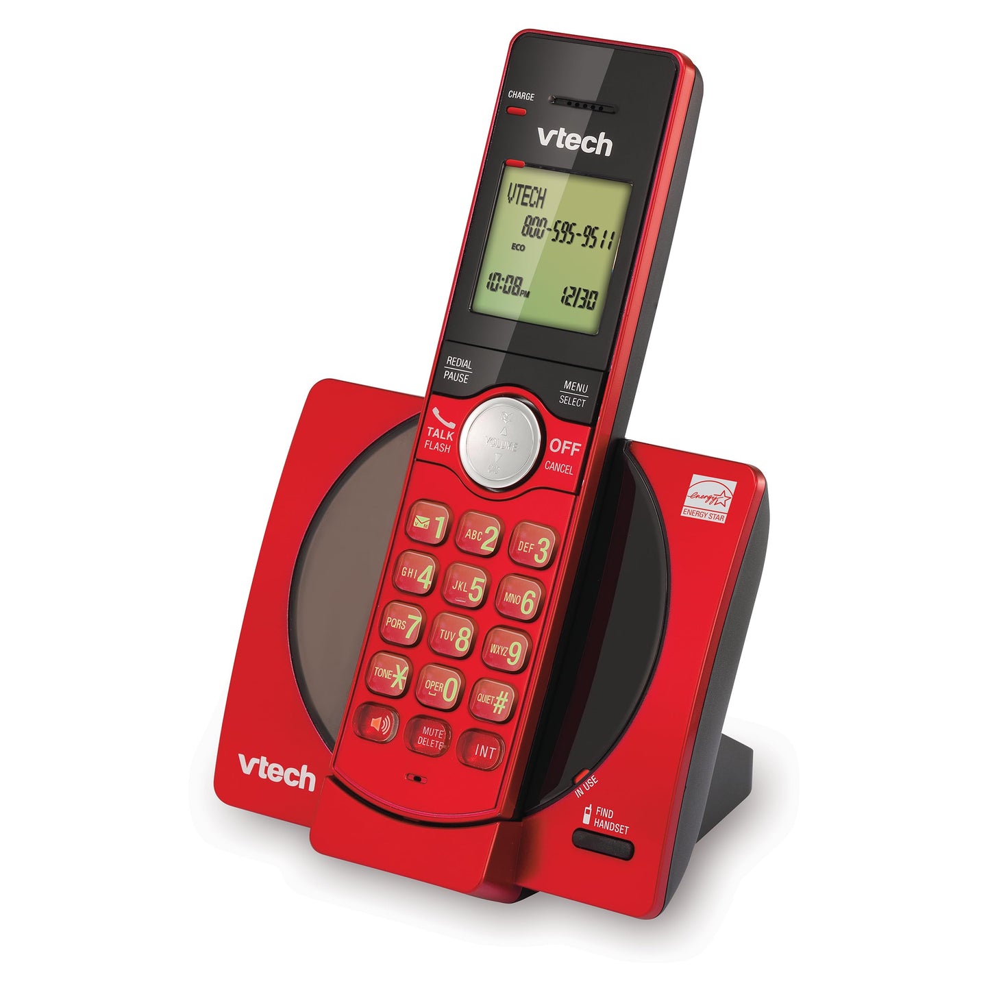 VTech DECT 6.0 Single Handset Cordless Phone with CID, Backlit Keypad and Screen, Full Duplex Handset Speakerphone, and Call Block Red