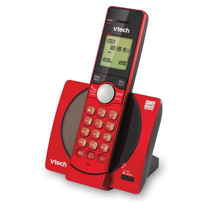 VTech DECT 6.0 Single Handset Cordless Phone with CID, Backlit Keypad and Screen, Full Duplex Handset Speakerphone, and Call Block Red