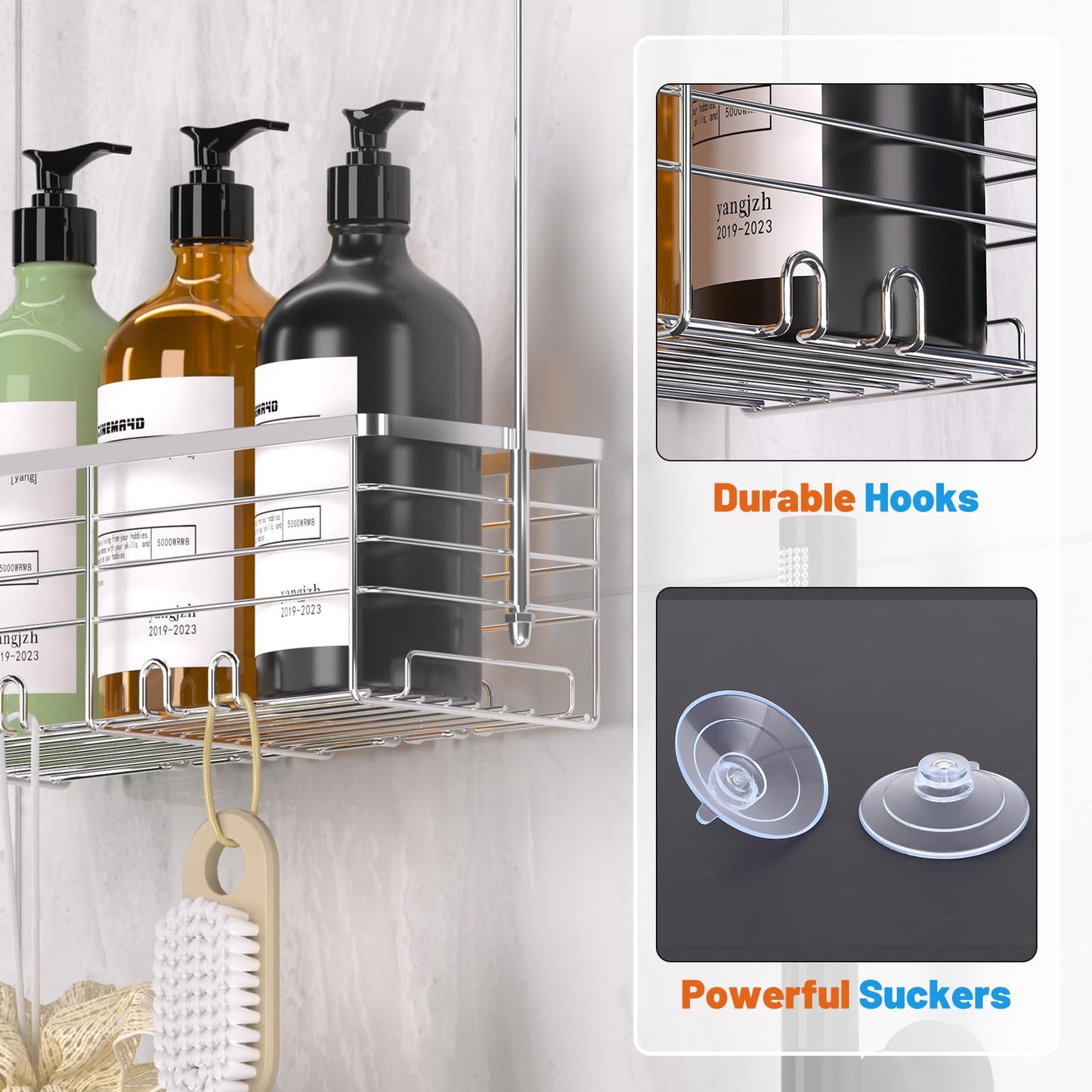 Shower Caddy Hanging, YUOROS Over the Door Shower Organizer Rack 304 Stainless Steel Rustproof (Silver)