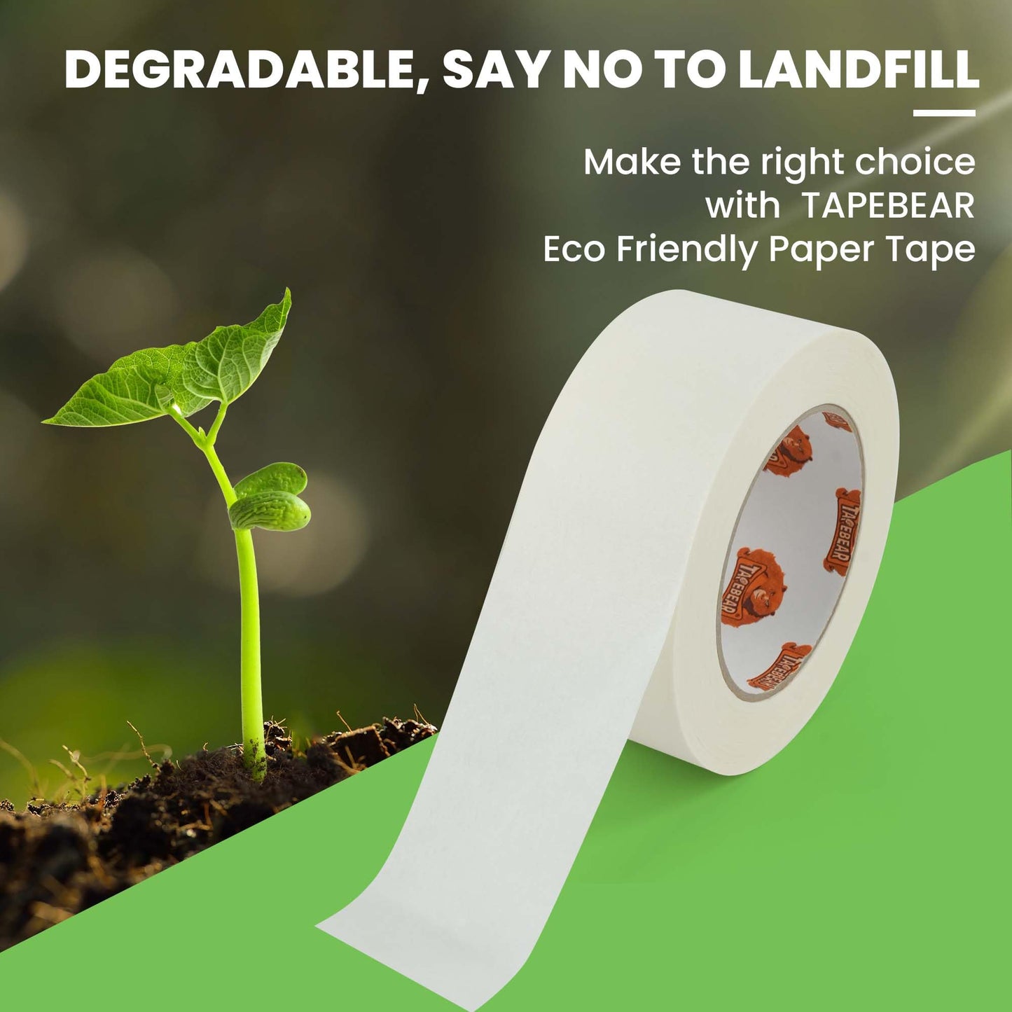 TAPEBEAR Eco-Friendly Kraft Paper Tape 50mm x 50m, White Paper Packing Tape, Biodegradable Recyclable Packaging Tape Self Adhesive Box Tape for Shipping, Sealing, Moving, 4Rolls