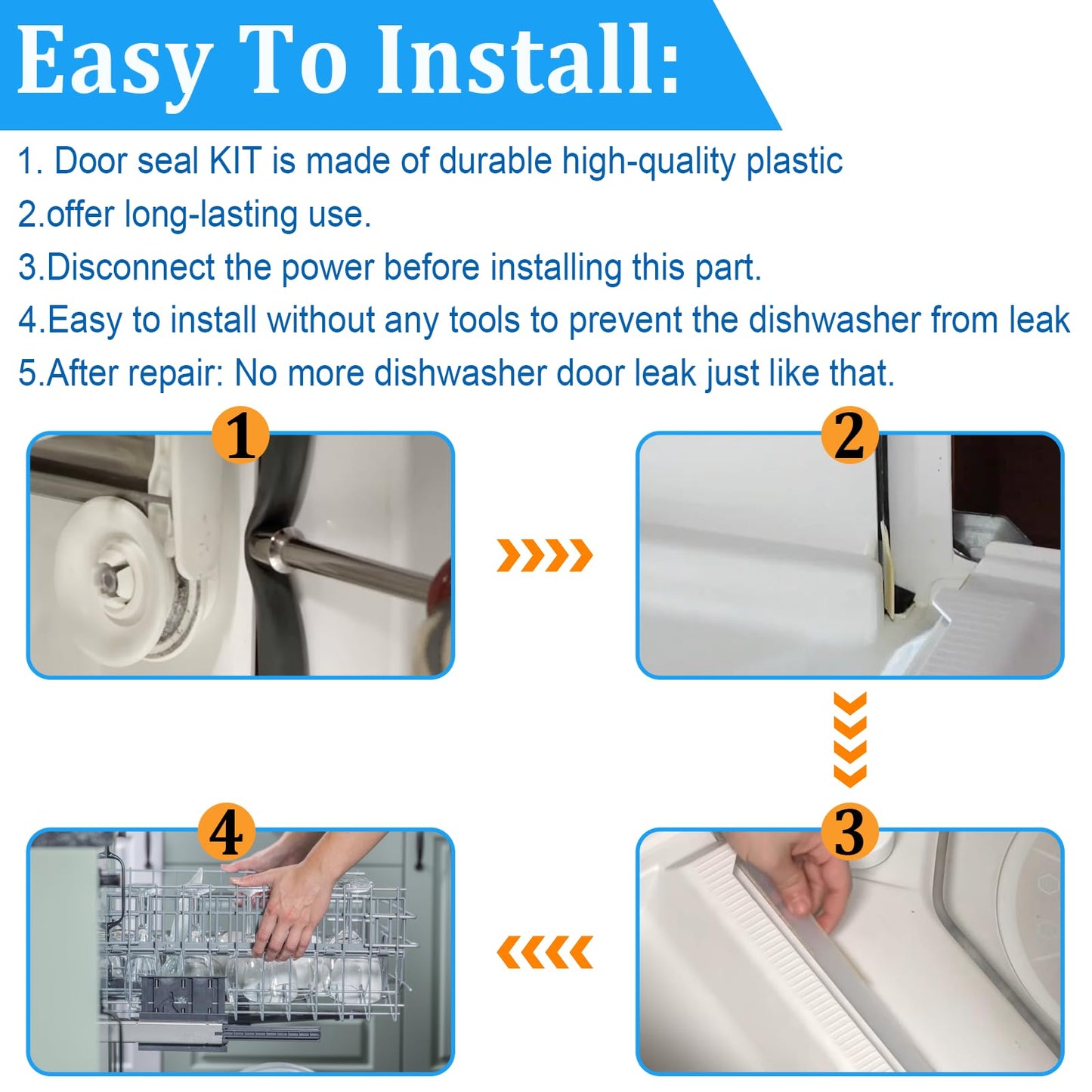 154827601 Dishwasher Door Seal, 809006501 Lower Seal and 154701001 Splash Shield Kit - Dishwasher Bottom Door Gasket Kit Compatible with Frigidaire Kenmore