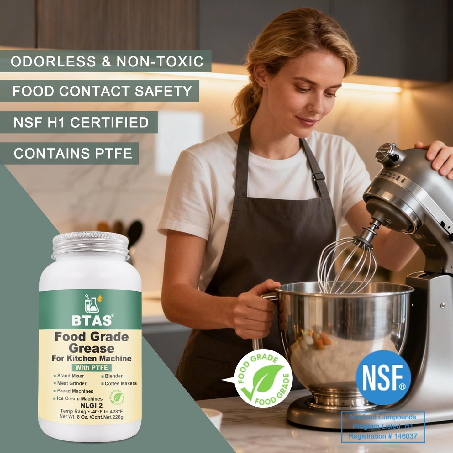 BTAS Food Grade Grease - NSF-H1 Accredited Sanitary Lubricant for Kitchenaid Stand Mixers, Blenders, Coffee Machines, Beer Kegs, Food Processors & Espresso Machines 8oz