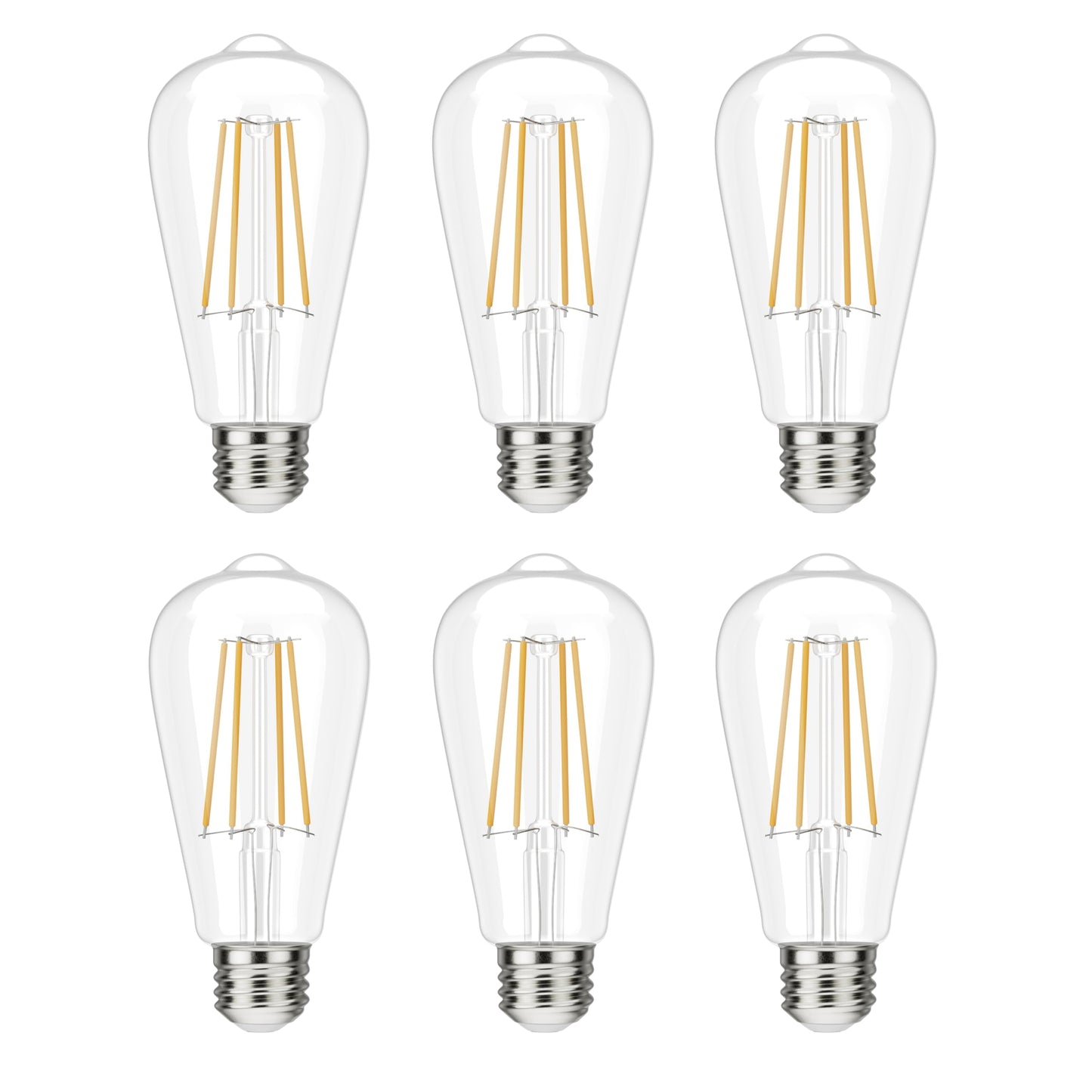 BlueStars Vintage ST58 ST19 LED Filament E26 Medium Base Edison Light Bulbs, 120V 60W Equivalent, 2700K Warm White 650 lumens for Ceiling Fixture, Chandelier and Pendant, 6-Pack