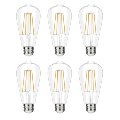 BlueStars Vintage ST58 ST19 LED Filament E26 Medium Base Edison Light Bulbs, 120V 60W Equivalent, 2700K Warm White 650 lumens for Ceiling Fixture, Chandelier and Pendant, 6-Pack