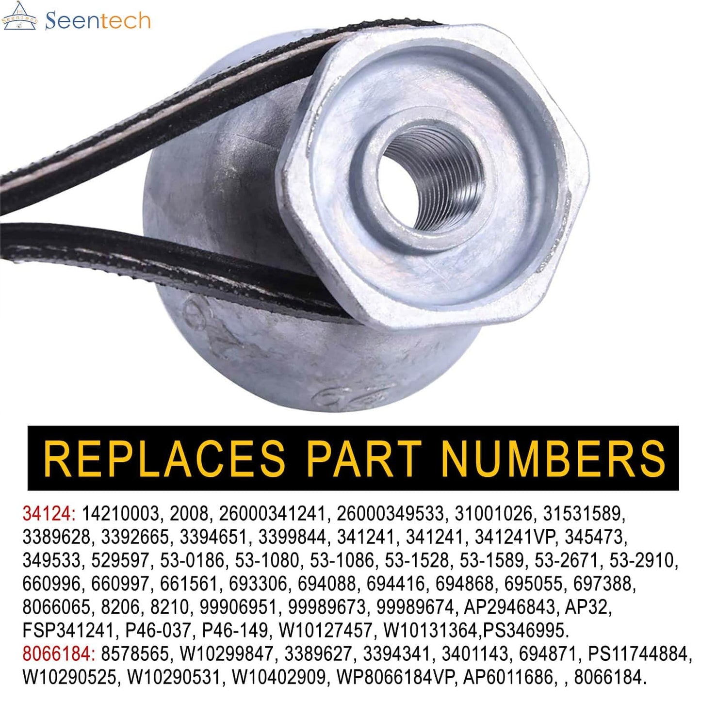 Seentech 341241 Dryer Belt & 8066184 Motor Pulley - Compatible for Whirlpool, Kenmore Dryers – Replace part number: PS11744884, W10290525, WP8066184VP, AP6011686, 8578565, W10299847, 3389627, 694871