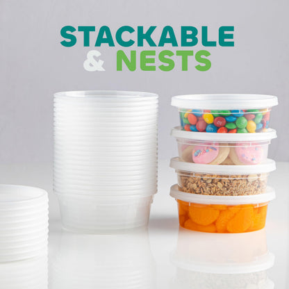 Deli Food Containers with Lids - 8 oz 60 Sets- Ideal for Food, Snacks, Takeout, Meal Prep - 1 Cup Small Durable Clear Containers for Food - Stackable and Durable, Freezer, Dishwasher & Microwave Safe