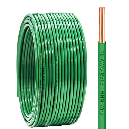 12 Gauge THHN Wire 30 FT Rated 600V OFC Cable, 12 AWG Solid Copper Wire with Nylon Jacket for Building Residential, CNC, Ground, Industrial (12 Gauge, Green)
