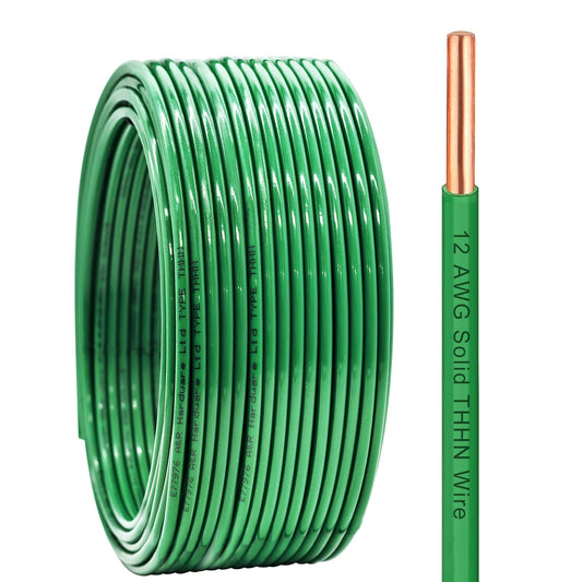12 Gauge THHN Wire 30 FT Rated 600V OFC Cable, 12 AWG Solid Copper Wire with Nylon Jacket for Building Residential, CNC, Ground, Industrial (12 Gauge, Green)