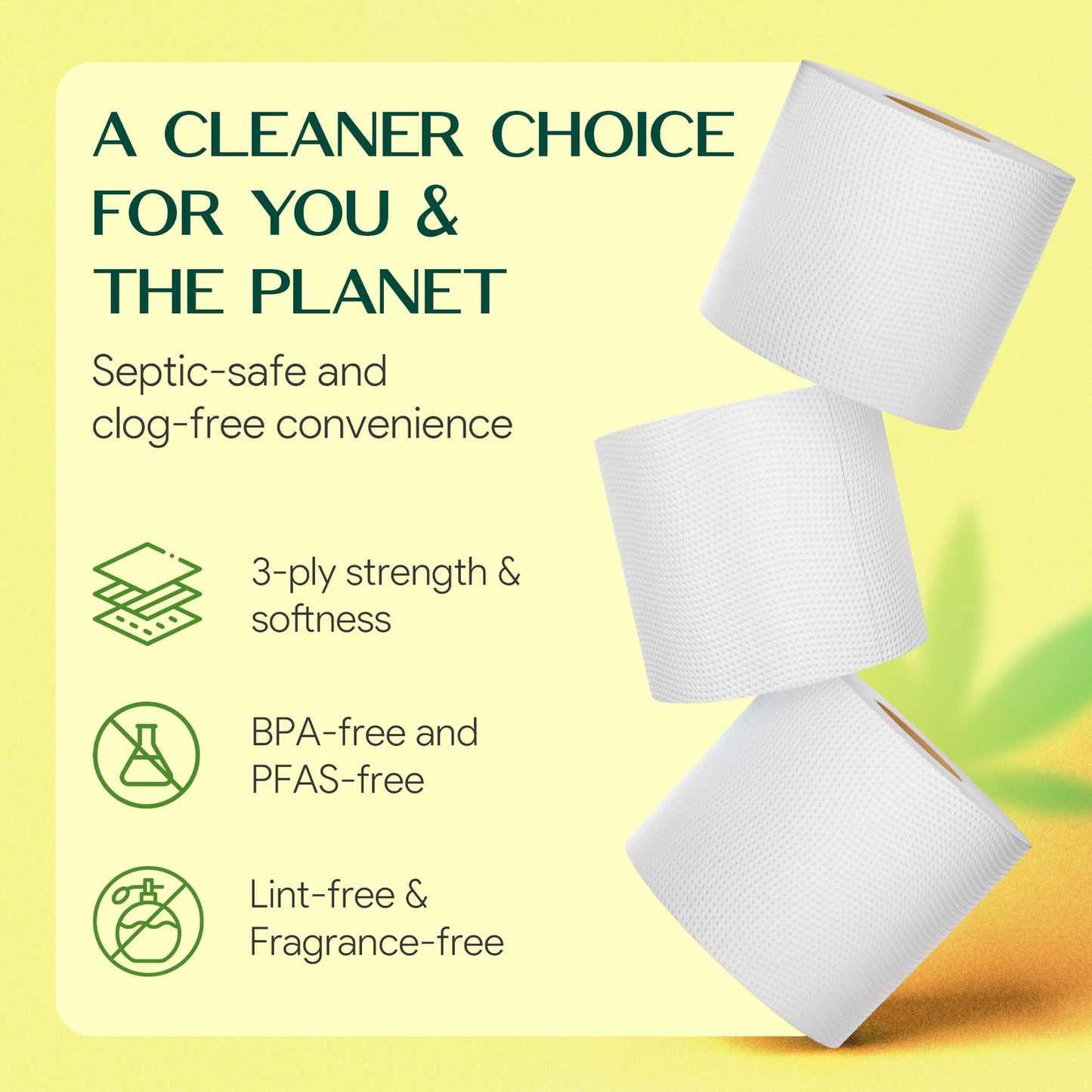 100% Bamboo Toilet Paper | 3-Ply – Strong & Absorbent | Tree-Free, FSC Certified, BPA/PFAS-Free | Septic-Safe, Lint-Free | 6 Rolls (1800 Sheets) | PALM NAKI