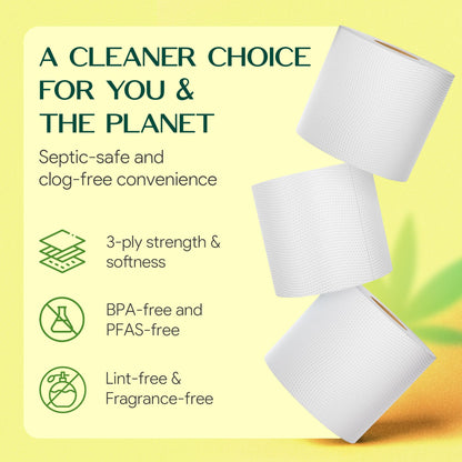 100% Bamboo Toilet Paper | 3-Ply – Strong & Absorbent | Tree-Free, FSC Certified, BPA/PFAS-Free | Septic-Safe, Lint-Free | 6 Rolls (1800 Sheets) | PALM NAKI