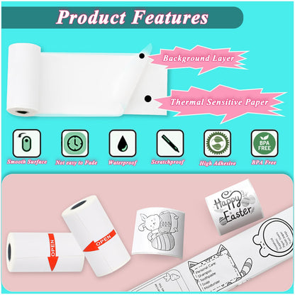 15 Rolls 53x28mm White Thermal Sticker Paper for Phomemo T02/M02/M02S/PRO Mini Printers, 3.75m Self-Adhesive Printer Paper for Memoking Mini Printer, Study Notes, Journals, Photos