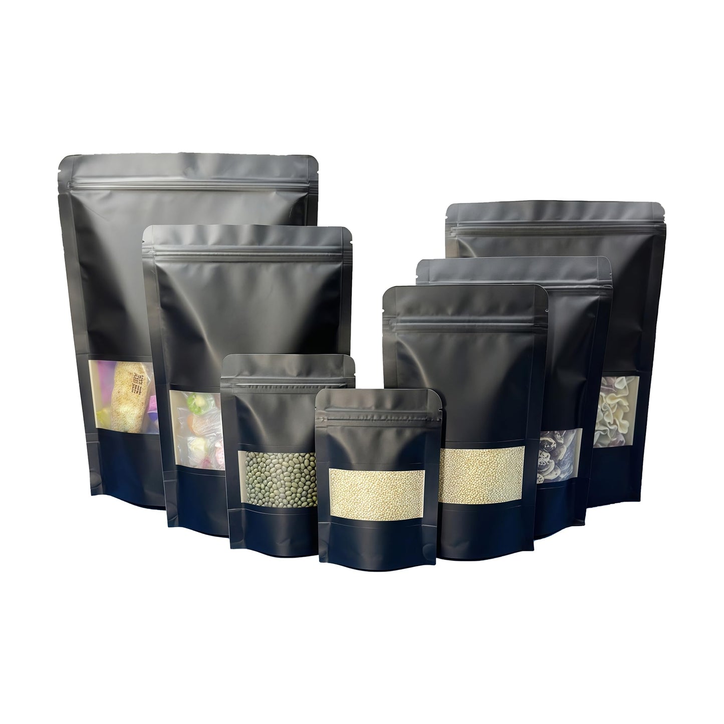 PABCK 50 Pcs Black Kraft Paper Window Bags Seeds Envelopes Stand Up Zipper Resealable Plastic Food Storage Bag Lock Seed Packets for Candy Spices Coffee Packaging Smell Proof 16x24cm (6.3x9.45 inch)