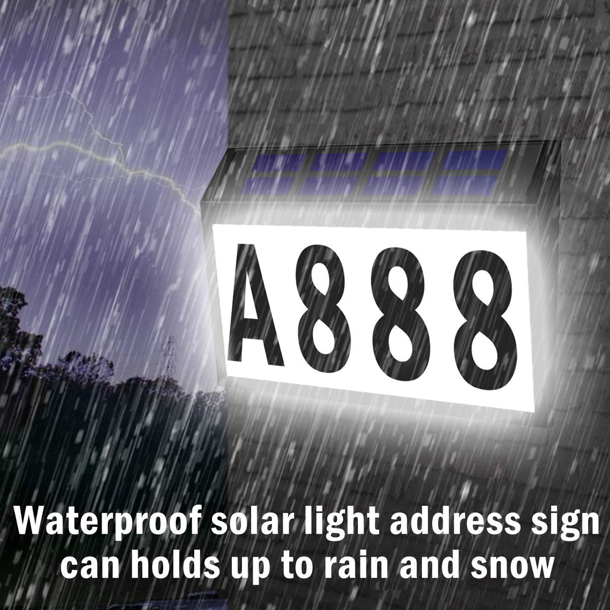 T-SUNUS Solar Address Sign, Dual-Color (3000K Warm & 6000K White) Illuminated House Numbers, Outdoor Waterproof LED Address Plaque with Auto On/Off, Easy Wall Mount for Mailbox Garage Yard
