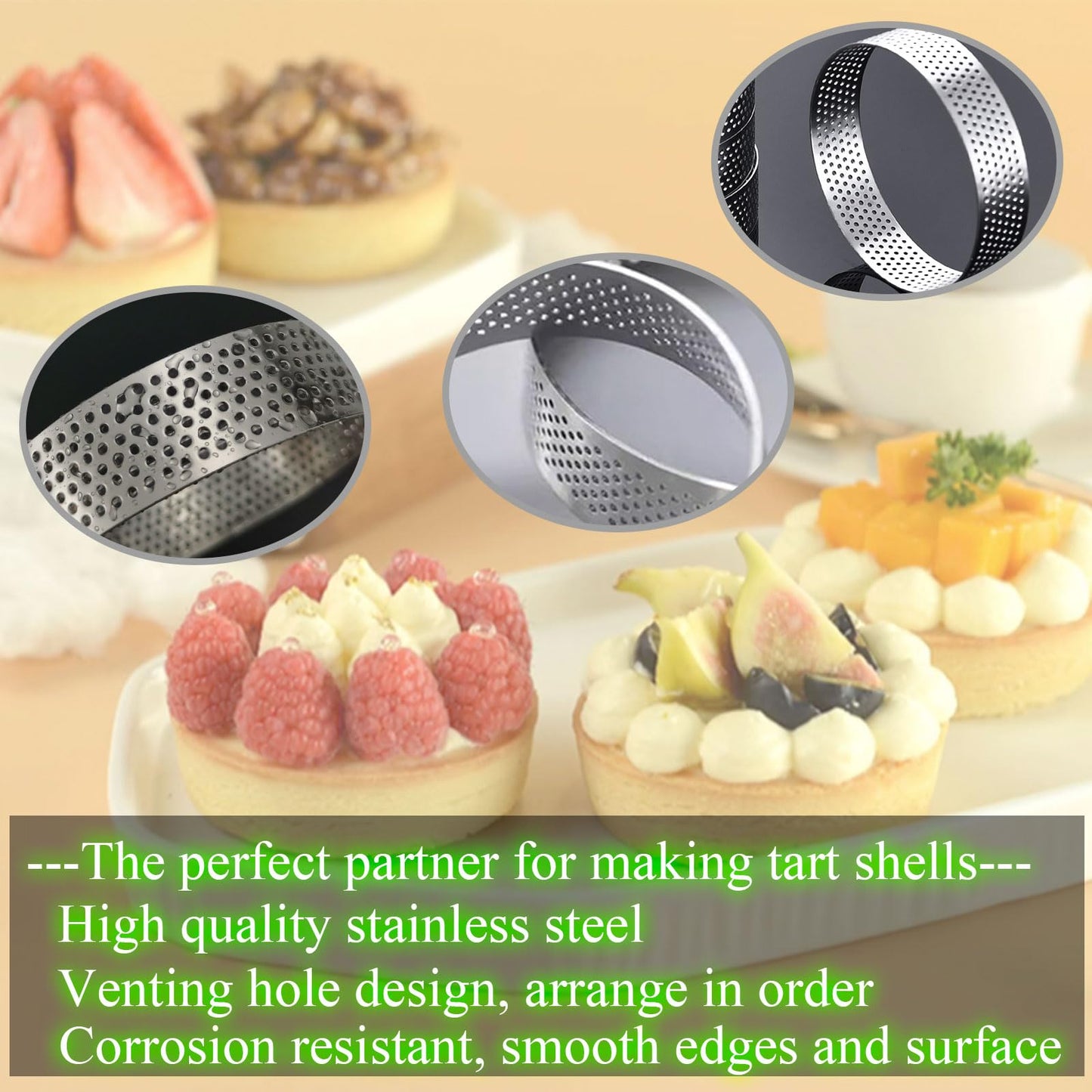 DATANYA 12Pack Tart Rings 3.15 Inch Perforated Tart Ring Stainless Steel, Round Mousse Cake Ring Metal Pastry Mold for Baking Cooking Pastries, small fruit tartet crust 8cm