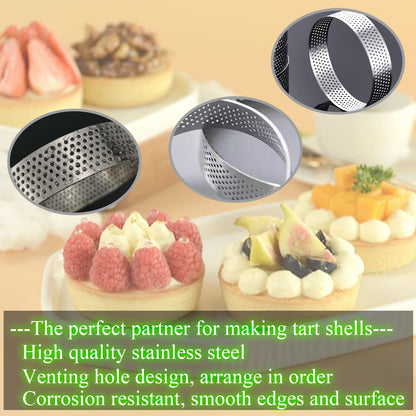 DATANYA 12Pack Tart Rings 3.15 Inch Perforated Tart Ring Stainless Steel, Round Mousse Cake Ring Metal Pastry Mold for Baking Cooking Pastries, small fruit tartet crust 8cm