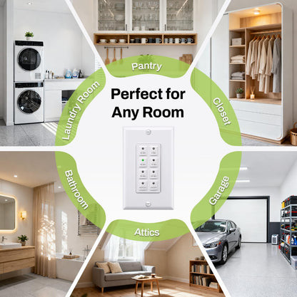 BN-LINK Countdown Digital Wall Timer Switch for Exhaust Fan with Push Button 5-10-20-30-45-60mins, Bathroom Fan Light Switch Timer Indoor, Neutral Required, Wall Plate Included, White